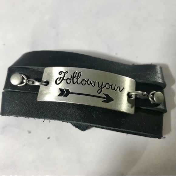 Follow Your Arrow Black Leather Wrap Bracelet - Picture 3 of 5